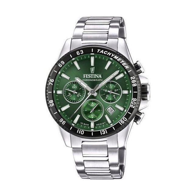 Festina Timeless Chronograph Stainless Steel Green Dial Quartz F20560-4 100M Mens Watch