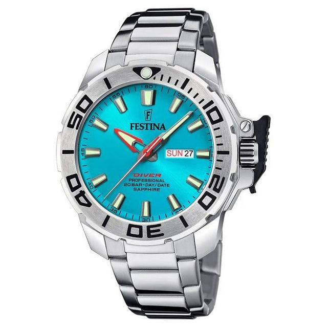 Festina Diver Stainless Steel Turquoise Dial Quartz F20665-6 200M Mens Watch With Extra Strap