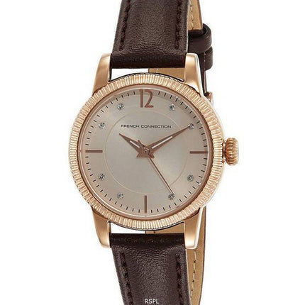 French Connection Crystal Accents Leather Strap Quartz FCS1006T Womens Watch