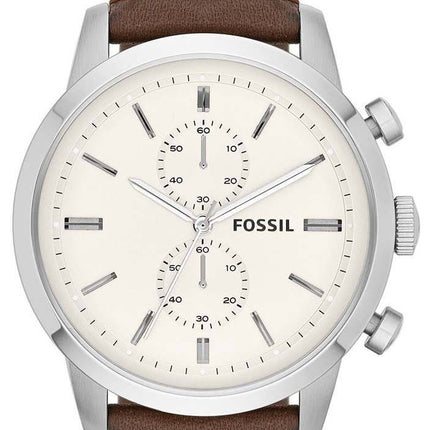 Fossil Townsman Quartz Chronograph White Dial Brown Leather FS4865 Mens Watch