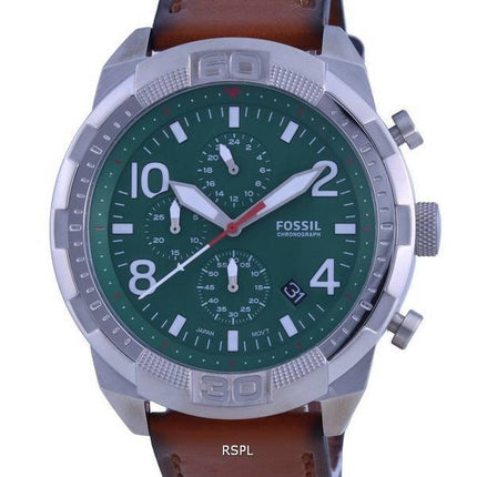Fossil Bronson Chronograph Green Dial Leather Strap Quartz FS5738 Mens Watch