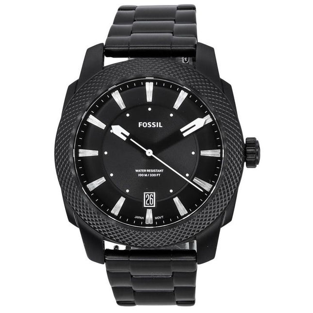 Fossil Machine Stainless Steel Black Sunray Dial Quartz FS5971 100M Mens Watch