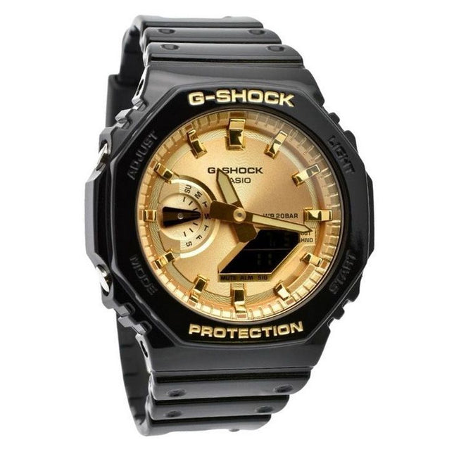 Casio G-Shock Analog Digital Black And Gold Color Resin Strap Quartz GA-2100GB-1A 200M Mens Watch