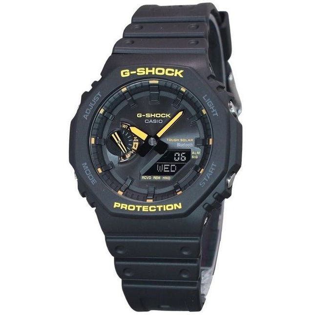 Casio G-Shock Caution Yellow Mobile Link Analog Digital Resin Strap Black Dial Solar GA-B2100CY-1A 200M Mens Watch