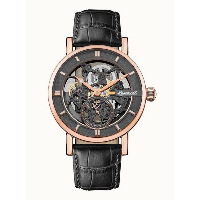 Ingersoll The Herald Leather Strap Black Skeleton Dial Automatic I00403B Mens Watch