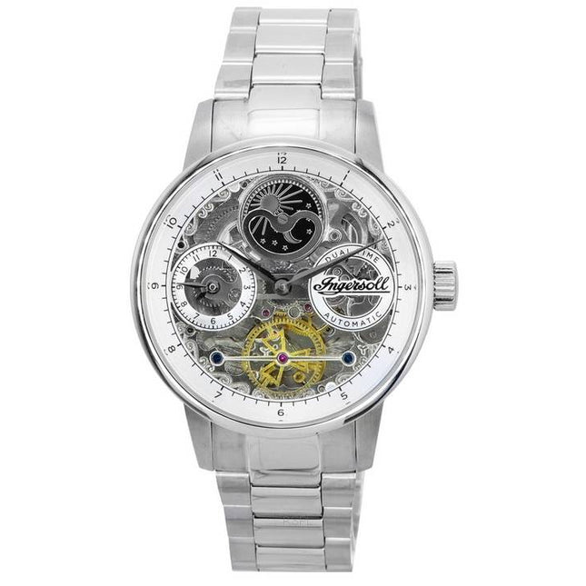 Ingersoll The Jazz Sun and Moon Phase Stainless Steel Skeleton Silver Dial Automatic I07703 Mens Watch