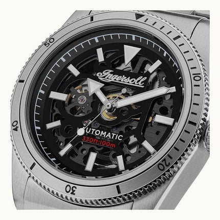 Ingersoll The Scovill Brown Leather Strap Black Skeleton Dial Automatic I13901 100M Mens Watch
