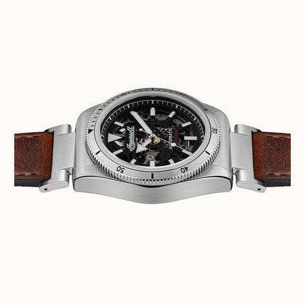 Ingersoll The Scovill Brown Leather Strap Black Skeleton Dial Automatic I13901 100M Mens Watch