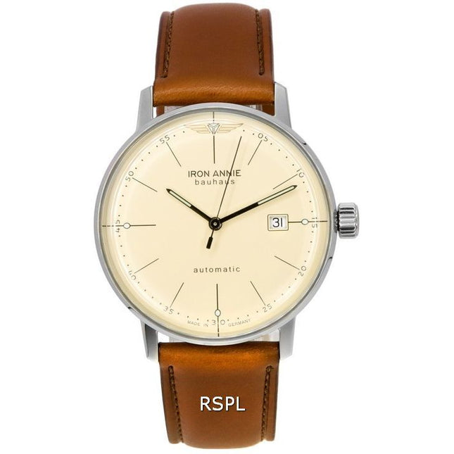 Iron Annie Bauhaus Leather Strap Beige Dial Automatic 50505 Men's Watch