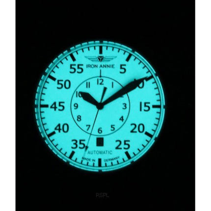 Iron Annie Flight Control Cockpit Leather Strap Beige Dial Automatic 51565 Men's Watch