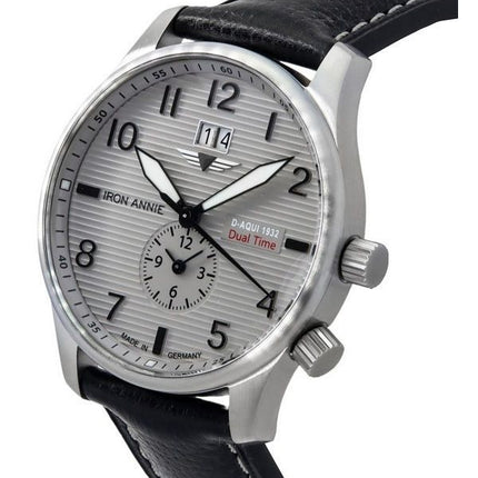 Iron Annie D-Aqui 1932 Dual Time Leather Strap Grey Dial Quartz 56464 Men's Watch