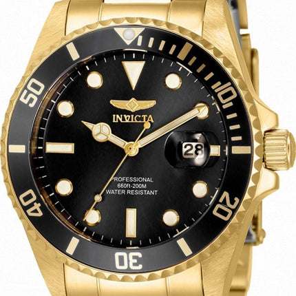 Invicta Pro Diver Black Dial Gold Tone Stainless Steel Quartz 33277 200M Womens Watch