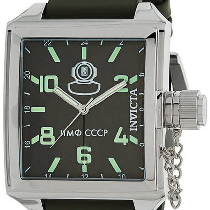 Invicta Russian Diver Green Dial Leather Strap Quartz 33706 100M Mens Watch