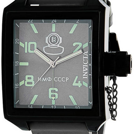 Invicta Russian Diver Grey Dial Leather Strap Quartz 33707 100M Mens Watch
