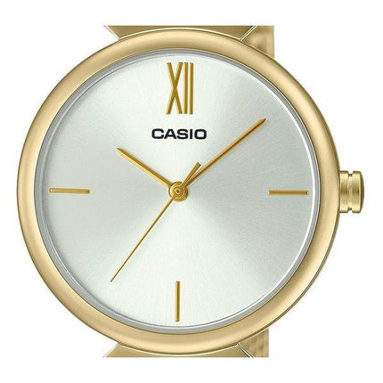 Casio Analog Gold Tone Stainless Steel White Dial Quartz LTP-2024VMG-7C Womens Watch With Bangle Set