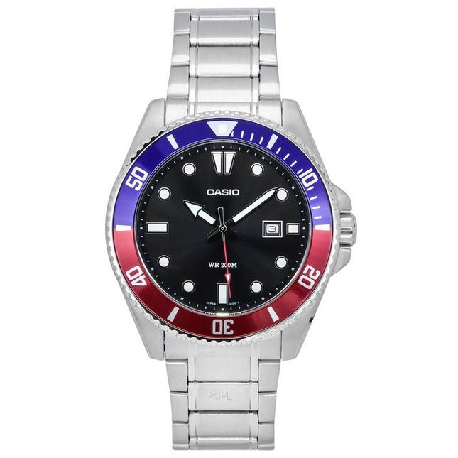 Casio Standard Analog Stainless Steel Black Dial Quartz MDV-107D-1A3 200M Men's Watch