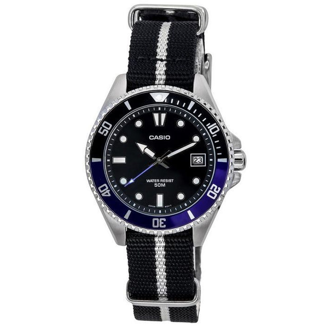 Casio Standard Analog Fabric Strap Black Dial Quartz MDV-10C-1A2 Mens Watch