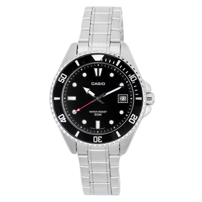 Casio Standard Analog Stainless Steel Black Dial Quartz MDV-10D-1A1 Mens Watch