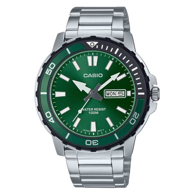 Casio Standard Analog Stainless Steel Green Dial Quartz MTD-125D-3AV 100M Men's Watch