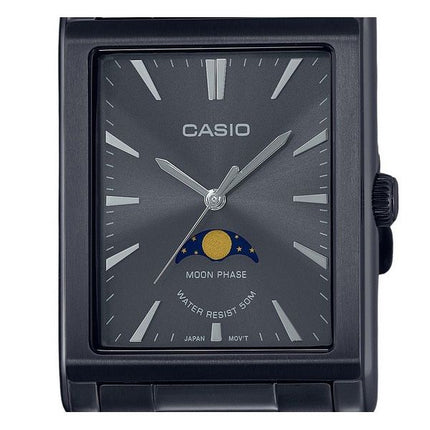 Casio Standard Analog Moon Phase Stainless Steel Black Dial Quartz MTP-M105B-1A Mens Watch