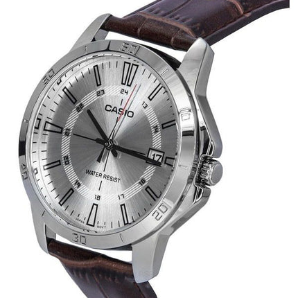 Casio Standard Analog Brown Leather Strap Silver Dial Quartz MTP-V004L-7C Mens Watch