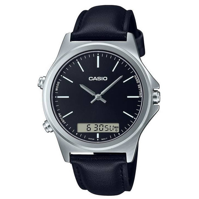 Casio Analog Digital Black Dial Leather Strap MTP-VC01L-1E MTPVC01L-1 Mens Watch