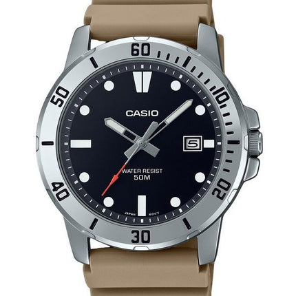 Casio Standard Analog Beige Resin Strap Black Dial Quartz MTP-VD01-5E Mens Watch