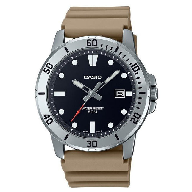 Casio Standard Analog Beige Resin Strap Black Dial Quartz MTP-VD01-5E Mens Watch