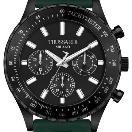 Trussardi T-Logo Tachymeter Black Dial Silicon Strap Quartz R2451148002 Mens Watch