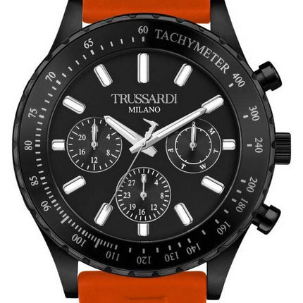 Trussardi T-Logo Tachymeter Black Dial Silicon Strap Quartz R2451148003 Mens Watch