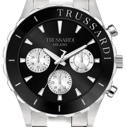 Trussardi T-Logo Black Dial Stainless Steel Quartz R2453143004 100M Mens Watch