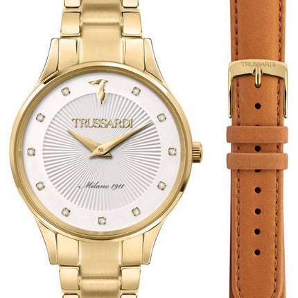 Trussardi Gold Edition Crystal Accents White Dial Quartz R2453149501 Womens Watch