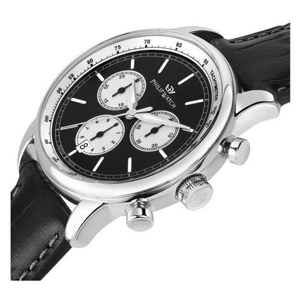 Philip Watch Anniversary Chronograph Leather Strap Black Dial Quartz R8271650002 100M Mens Watch