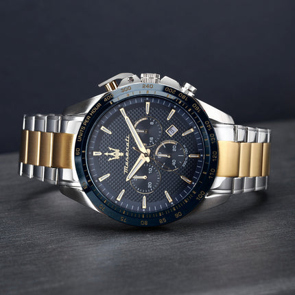 Maserati Traguardo Limited Edition Chronograph Two Tone Stainless Steel Blue Dial Quartz R8873612046 100M Men's Watch