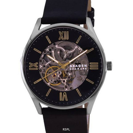 Skagen Holst Black Skelton Dial Leather Strap Automatic SKW6735 Mens Watch