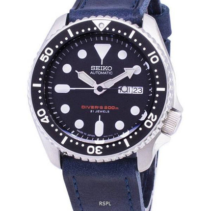 Seiko Automatic SKX007J1-LS13 Diver's 200M Japan Made Blue Leather Strap Men's Watch