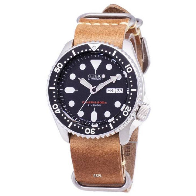 Seiko Automatic SKX007J1-LS18 Diver's 200M Japan Made Brown Leather Strap Men's Watch