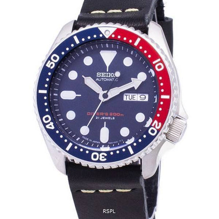 Seiko Automatic SKX009J1-LS14 Diver's 200M Japan Made Black Leather Strap Men's Watch