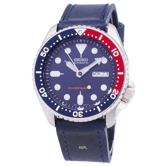 Seiko Automatic SKX009K1-LS13 Diver's 200M Dark Blue Leather Strap Men's Watch
