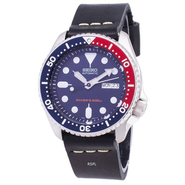 Seiko Automatic SKX009K1-LS14 Diver's 200M Black Leather Strap Men's Watch