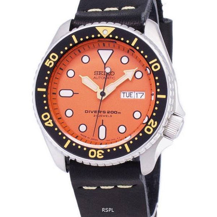 Seiko Automatic SKX011J1-LS14 Diver's 200M Japan Made Black Leather Strap Men's Watch
