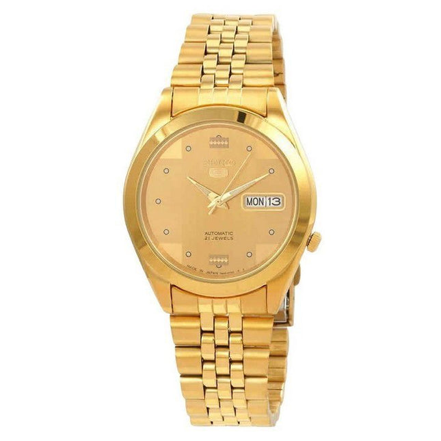 Seiko 5 Gold Tone Jubilee Bracelet Gold Dial 21 Jewels Automatic SNKC12J1 Mens Watch
