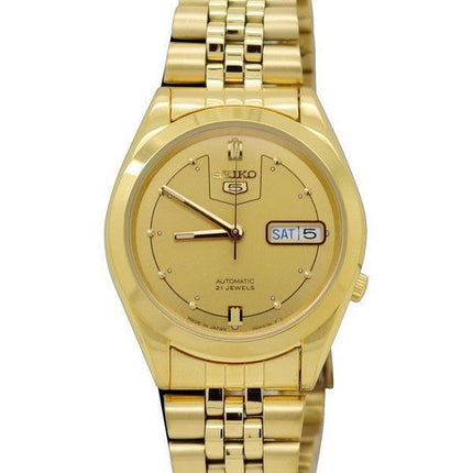 Seiko 5 Gold Tone Jubilee Bracelet Gold Dial 21 Jewels Automatic SNXC50J5 Mens Watch