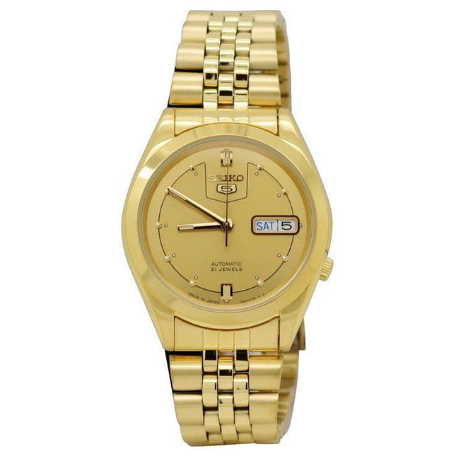 Seiko 5 Gold Tone Jubilee Bracelet Gold Dial 21 Jewels Automatic SNXC50J5 Mens Watch