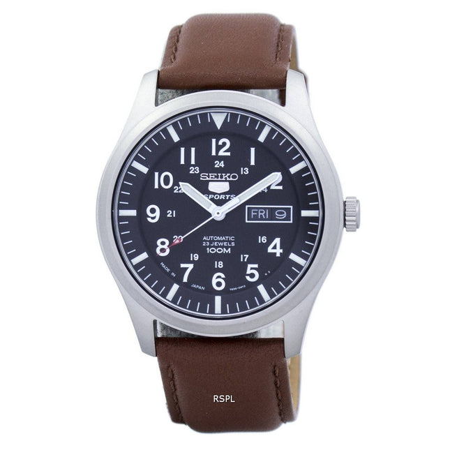 Seiko 5 Sports Automatic Japan Made Ratio Brown Leather SNZG15J1-LS12 Men's Watch