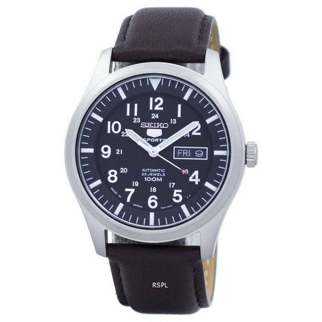 Seiko 5 Sports Automatic Japan Made Ratio Dark Brown Leather SNZG15J1-LS11 Men's Watch