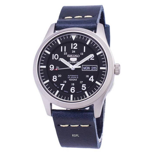 Seiko 5 Sports SNZG15J1-LS15 Automatic Japan Made Dark Blue Leather Strap Men's Watch