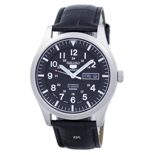 Seiko 5 Sports Automatic Japan Made Ratio Black Leather SNZG15J1-LS6 Men's Watch