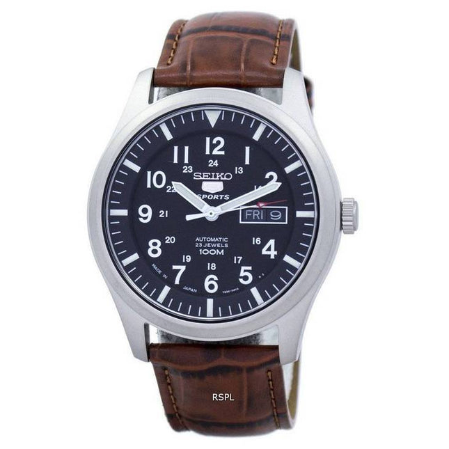 Seiko 5 Sports Automatic Japan Made Ratio Brown Leather SNZG15J1-LS7 Men's Watch
