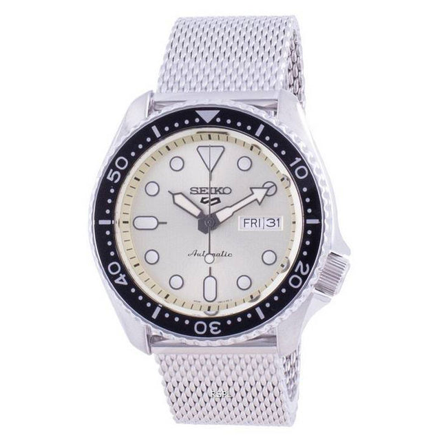 Seiko 5 Sports Campagne Dial Stainless Steel Mesh Automatic SRPE75 SRPE75K1 SRPE75K 100M Men's Watch